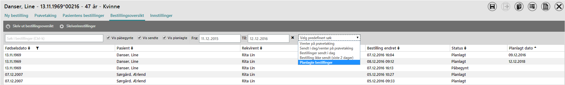 Bestillingsoversikt